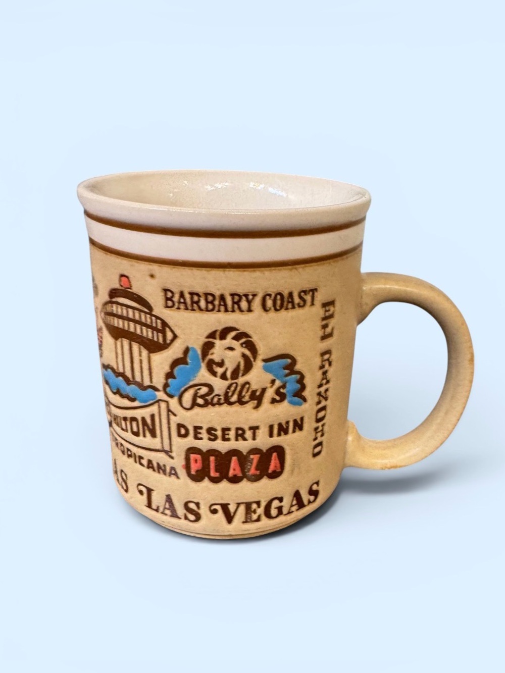 VINTAGE 1970’s stoneware LAS Vegas casinos souvenir ceramic coffee cup mug